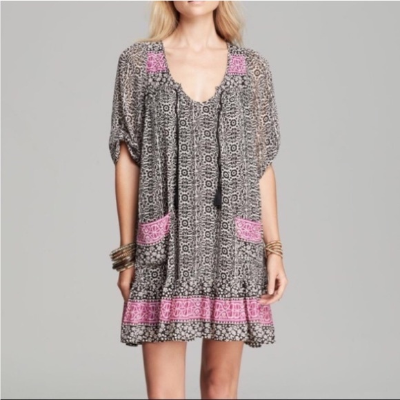 Free People Penny Lane Black Combo Chiffon Tunic Dress SZ M #1611 - Picture 2 of 10